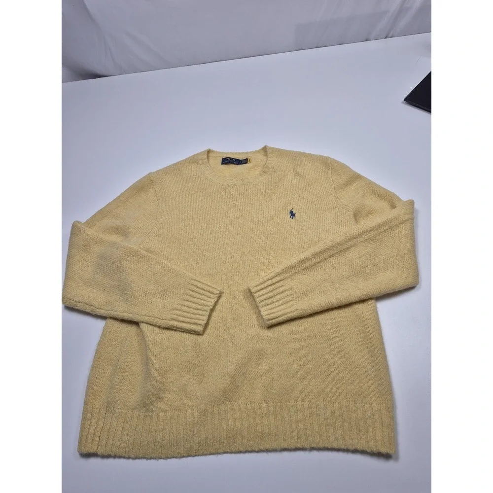 Polo Ralph Lauren Sweater Mens Large Yellow Wool Alpaca Knit Crewneck Pony Logo